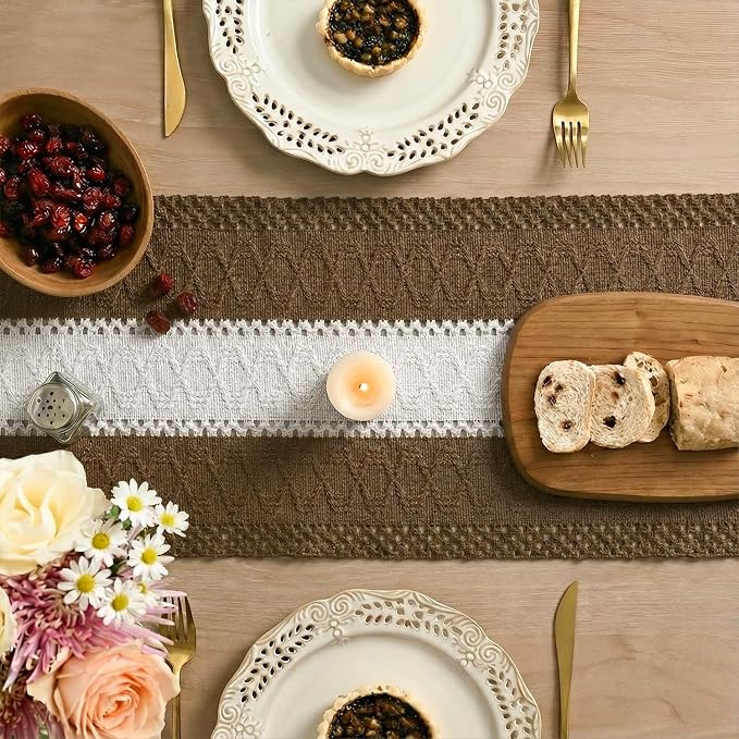 Artoid Mode Coffee Farmhouse Woven Table Runner 12x36 Inch | Seasonal Holiday - Image 4