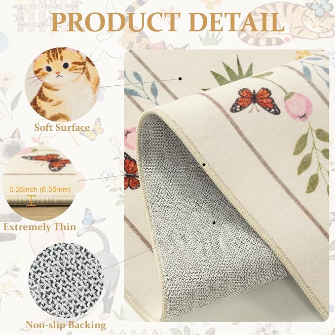Unirea 2x3 Small Beige Washable Cat Area Rug, Door Mat Indoor Entrance Rug - Image 4