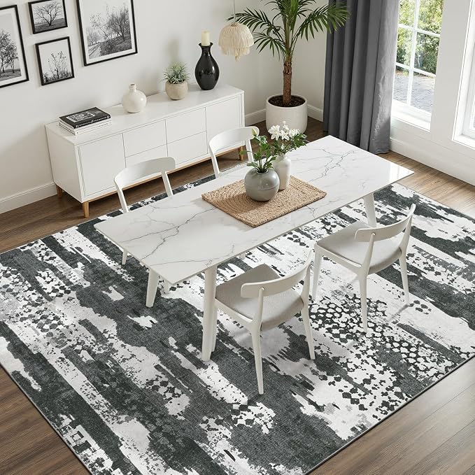 DCX Abstract Area Rug 6x9, Washable Black Modern Rug - Image 2
