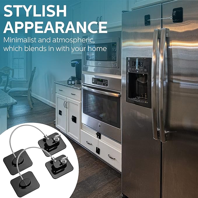 12 Pack Refrigerator Lock with 12 Keys Fridge Locks Combination Adhesive Child Safety Cabinet Freezer Door Lock Adult File Drawer Kitchen Appliance Furniture Closet(Black)