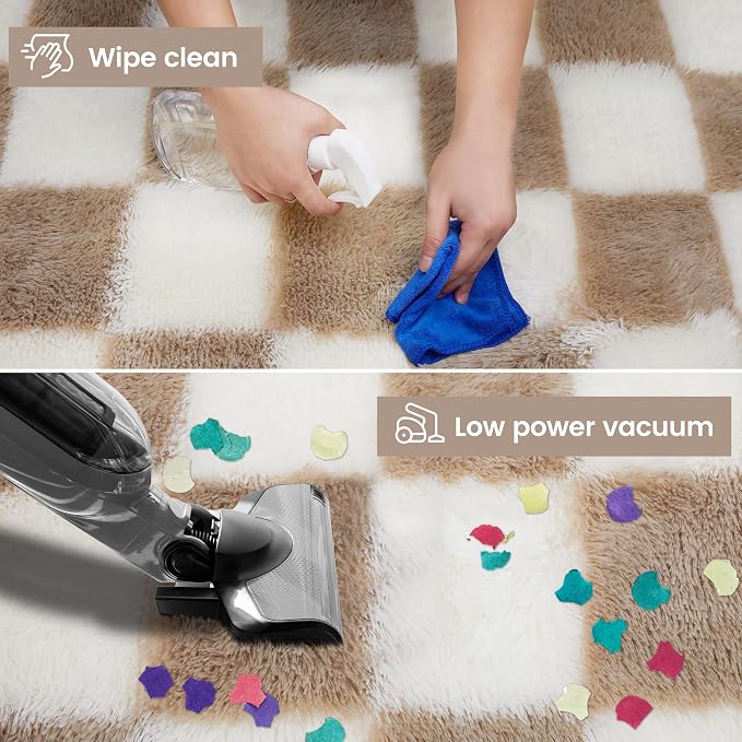 Super Soft Rug for Bedroom, 4x6 Ft Beige and White Area Rug Classic Checkered - Image 3