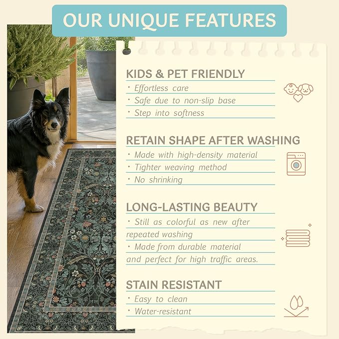Dark Green 2'6"x12' Long Runner Rugs - Image 6