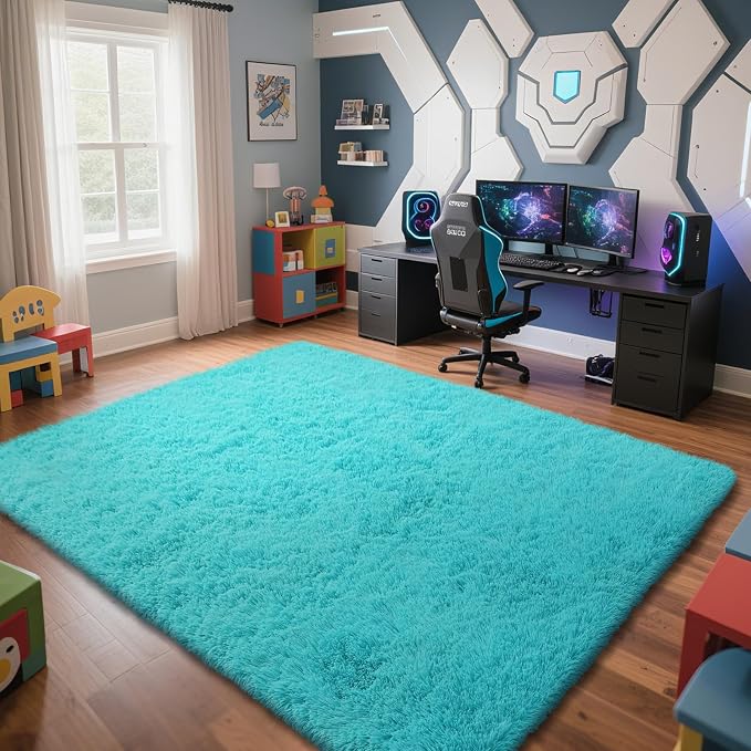 yongyangjuxin Teal Blue Rug Fluffy Rug, 10x14 Teal Area Rugs - Image 3