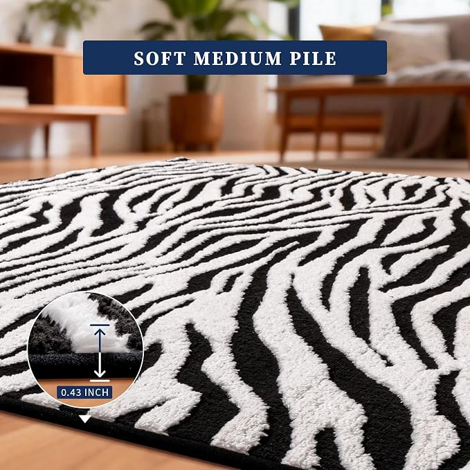 YIHOUSE 8x10 Ft Zebra Area Rugs, Abstract Modern Washable Black and White - Image 7