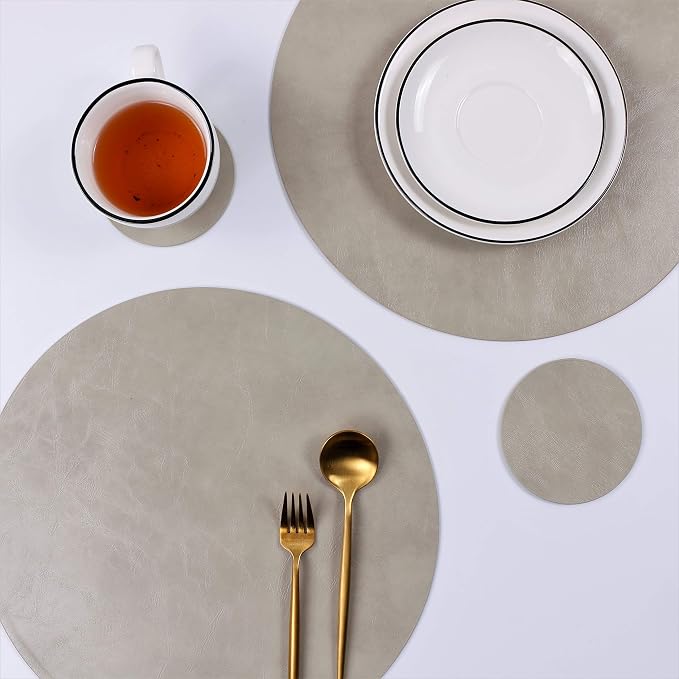 Set of 6 Faux Leather Round Placemats and Coasters, Coffee Mats Kitchen Table - Image 5