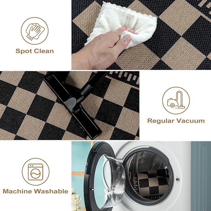 Checkered 2x6 Kitchen Runner Rug, Washable Rugs - Image 5