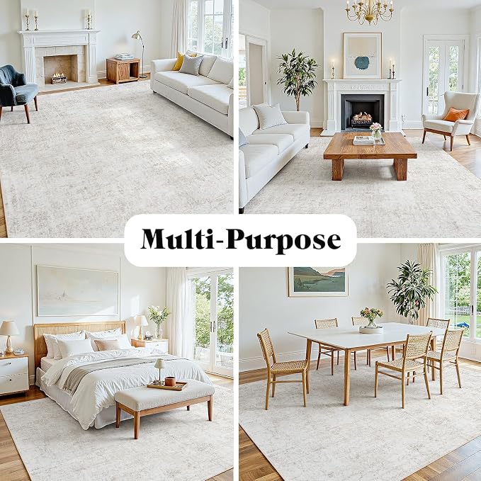 Area Rug 6x9 Living Room Rug Washable: No-Slip Abstract Soft Thin Large Light - Image 7