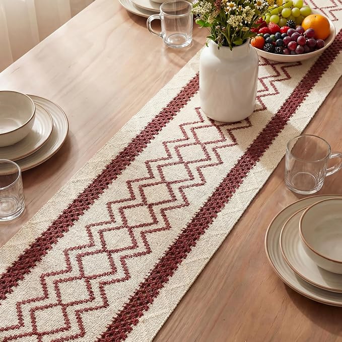 Artoid Mode Red Stripe Diamond Woven Table Runner 12x120 Inch | Holiday - Image 3