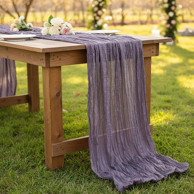 6 Pack Dusty Purple Cheesecloth Table Runner 120 Inch Boho Wedding Decor | - Image 8