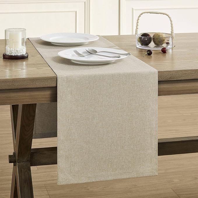 Basic Linen Style Table Runner, 14x36 Inch Natural | Mitered Corner Design by ZEEMARTONLINE