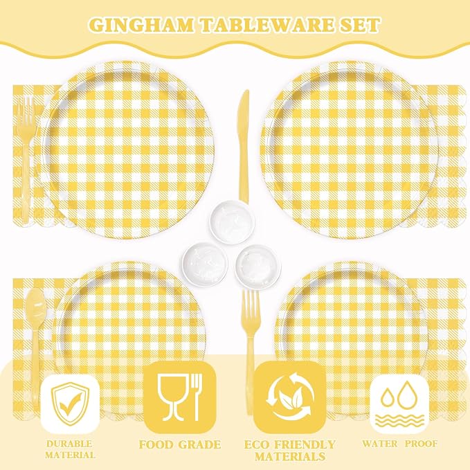 Vyntra Checkered Gingham Paper Plates and Napkins Set - Image 4
