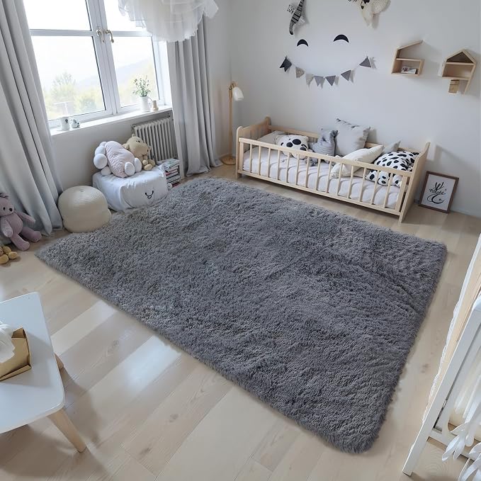 KICHOWUA Area Rug 5x7 Grey Fluffy Shag - Image 9