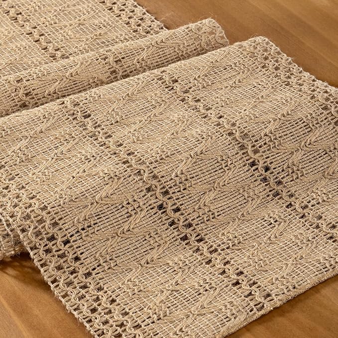 Burlap Boho Table Runner Farmhouse Jute Bamboo Table Runner 12x60 Inch | Small by MLMC