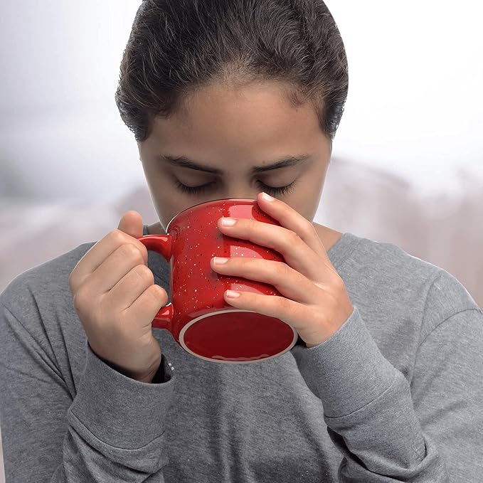 DISCOUNT PROMOS Ceramic Campfire Coffee Mugs 13 oz. Set of 10, Bulk Pack - Perfect for Tea, Espresso, Cappuccino, Hot Cocoa - Red