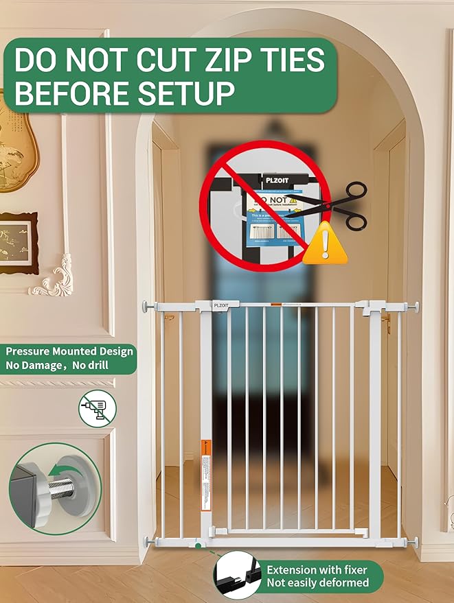 29.5-40.5" Baby Gate for Stairs, Dog Gate for Doorways, Walk Thru Auto Close Metal Baby Safety Gate for The House, Stairs and Doorways, Child Gate Pressure Mounted, Pet Gate for Dog Indoor - White