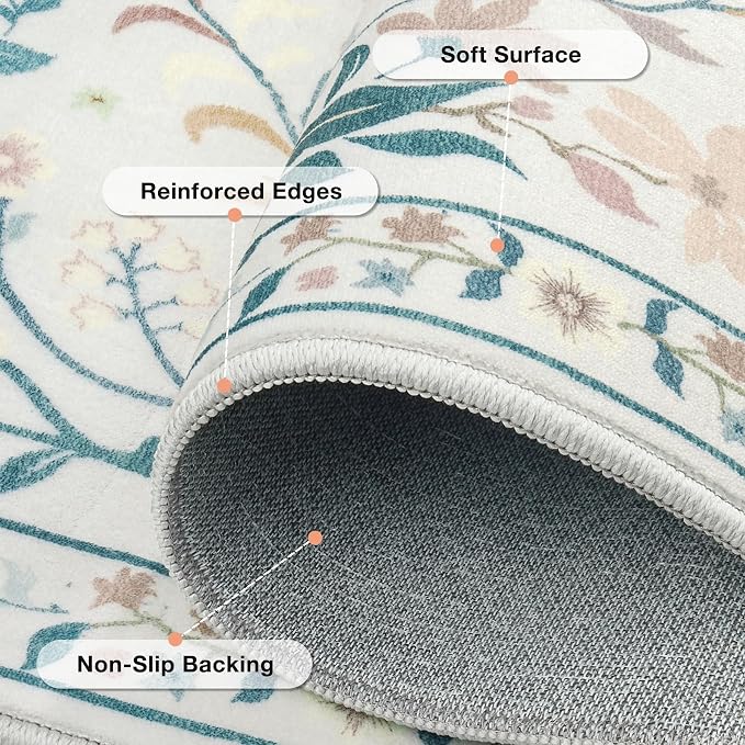 Runner Rug Washable Runners Kitchen Rugs Non Slip Neutral Floral Carpet Low Pile - Image 6
