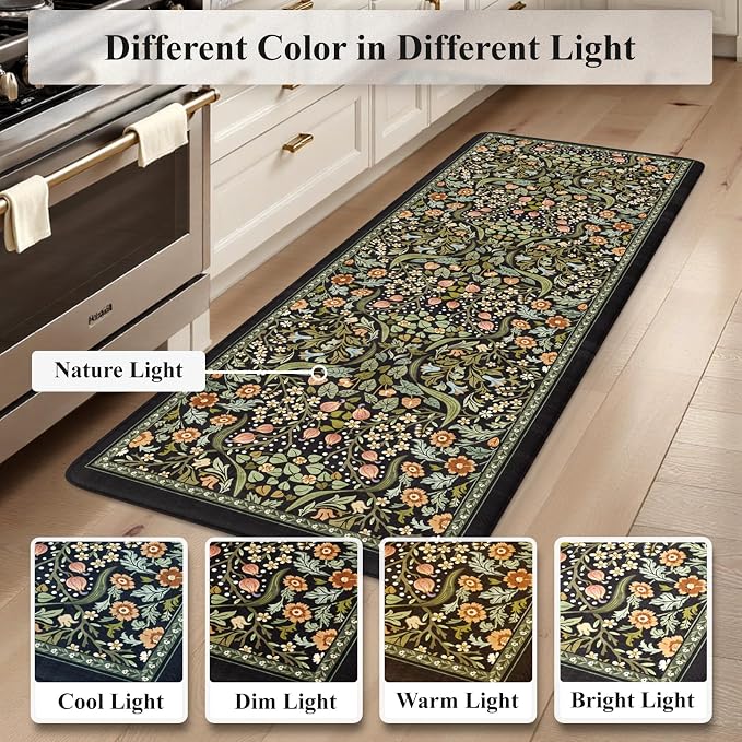 Collive Kitchen Mats for Floor, Cushioned Anti Fatigue Mat Black Floral Rugs - Image 9
