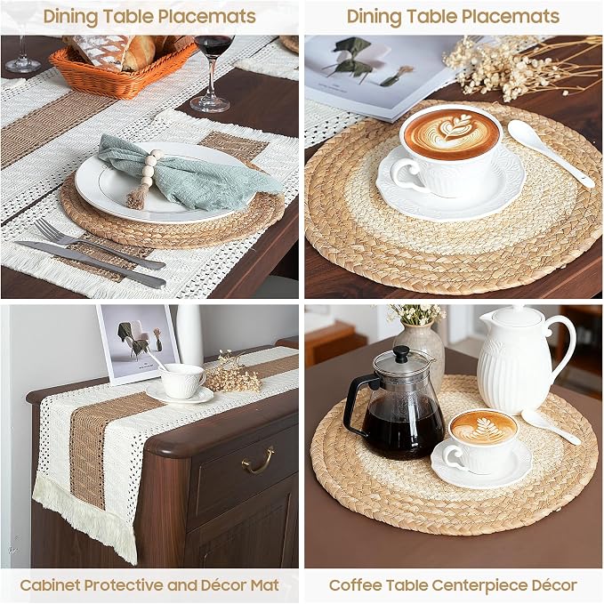 Placemats Set of 6 w/Charger Plates Table Mats Table Runner & Napkin Rings | - Image 3