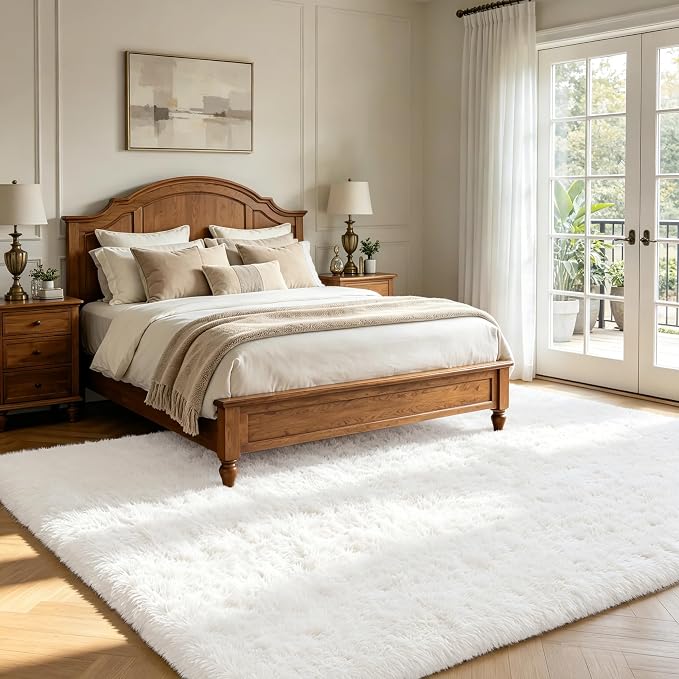 Shag Area Rugs for Bedroom Living Room, 4X6 Ultra Soft White Fluffy Area Rugs - Image 4