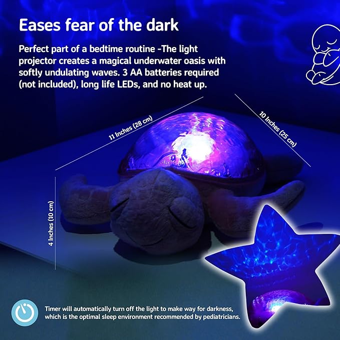 Cloud b Ocean Projector Nightlight with White Noise Soothing Sounds | Adjustable Settings and Auto-Shutoff | Tranquil Turtle - Pink