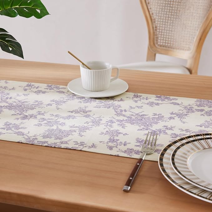 French Pastoral Farmhouse Table Runners, 13x90 Inch Purple | 100% Organic - Image 5