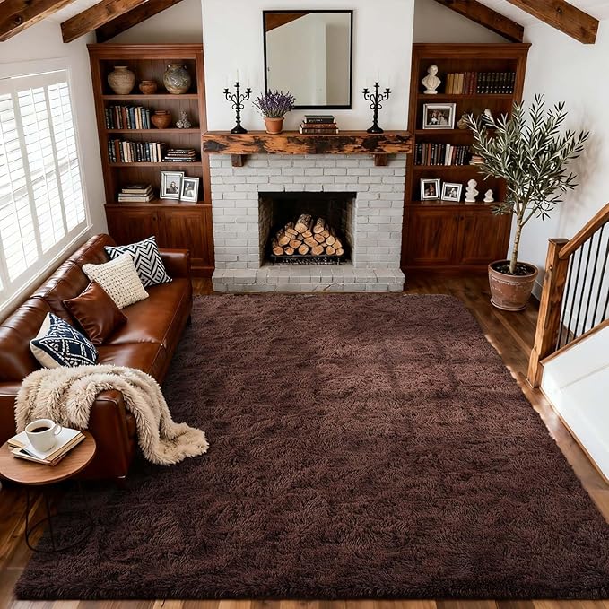 4x6 Ft Brown Shag Rugs for Bedroom Living Room, Ultra Soft Fluffy Furry Area by Cuzwlovita