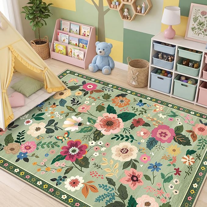 RELEANY Floral 9x12 Area Rugs Washable Print Boho Cute Carpet Non Slip Flower - Image 8