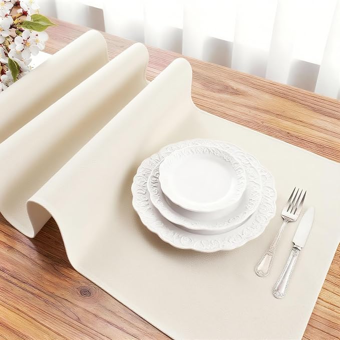 FOLINS&HOME Beige Waterproof Decorative Table Runner 72 Inches Long | 210GSM - Image 3