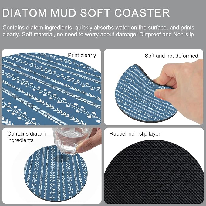Blue Striped Coasters Set of 4, Absorbent Coasters - Image 9