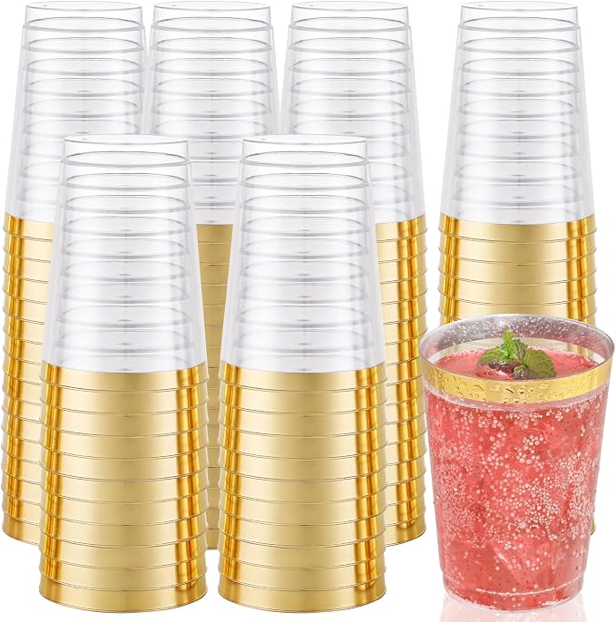 I00000 50 Pack 12 oz Gold Plastic Cups, Disposable Plastic Wine Glasses by I00000