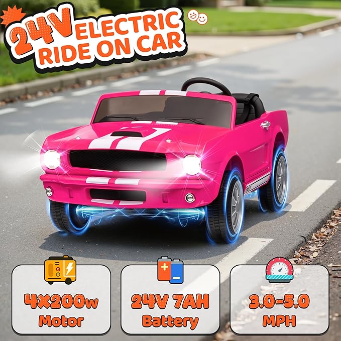 24V 2 Seater Ride on Toys, Licensed Shelby Cobra Kids Power Car Wheeler Ride On Toy w/ 2WD/4WD Switchable, Remote Control, 19" Spacious Seat, 4 Spring Suspension, Music, Bluetooth