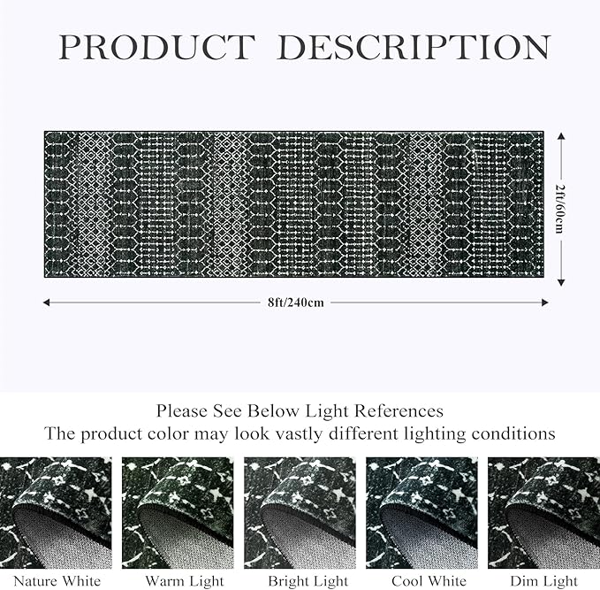 Lahome Moroccan Black Rug 2x8 Washable Non-Skid Kitchen Floor Runner, - Image 2