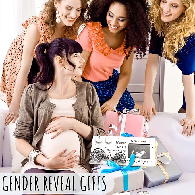 Baby Sonogram Picture Frame w/ Baby Countdown Weeks - Standard 4x3 Ultrasound Photo - Pregnancy Announcements Ideas - Gender Reveal - New Mom Expecting Parents Keepsake