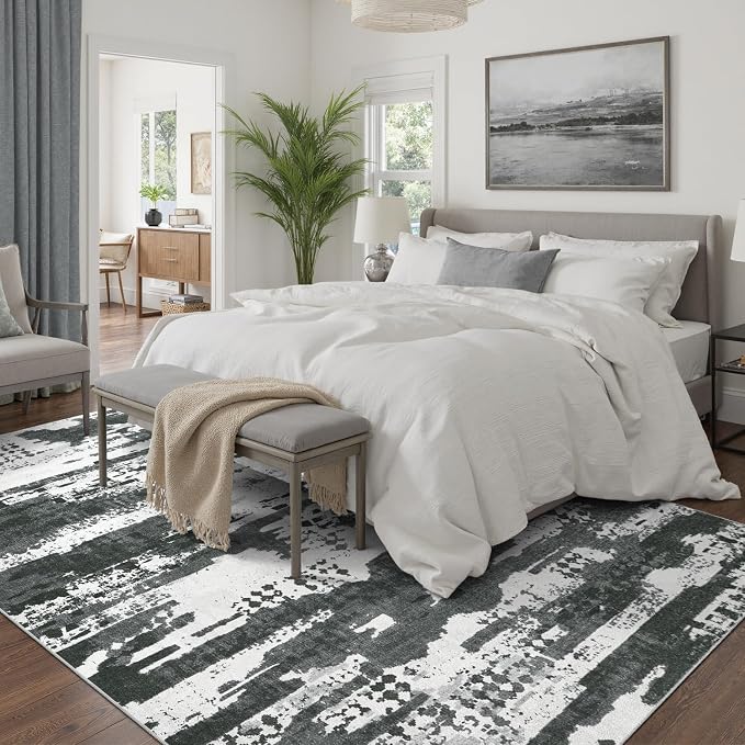 DCX Abstract Area Rug 6x9, Washable Black Modern Rug - Image 6