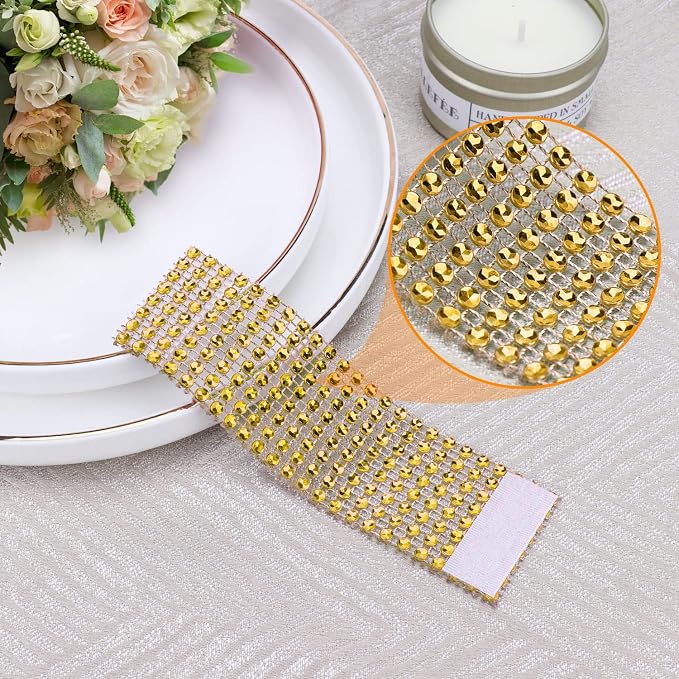 Bling Napkin Rings Set of 150, Rhinestone Gold Napkin Rings Diamond Adornment - Image 2