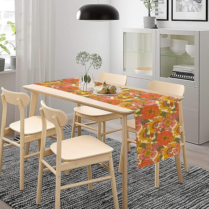 Retro 70s Floral Table Runner Hippie Daisy Flower Peace Love Birthday Party - Image 3