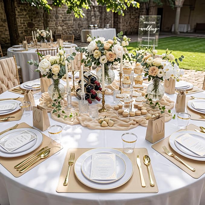 KIRE 100PCS White Plates with Gold Trim - Image 4