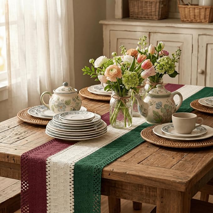 Artoid Mode Green Beige Red Farmhouse Rustic Table Runner 12x72 Inch | Holiday - Image 4