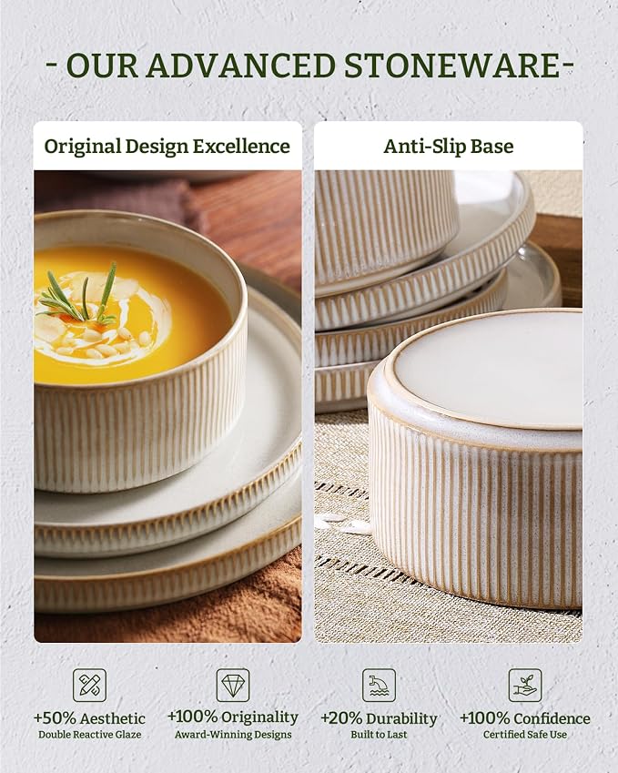 Famiware Star Stoneware Dinnerware Set, Cappuccino White | 10.5" Flat Dinner - Image 6