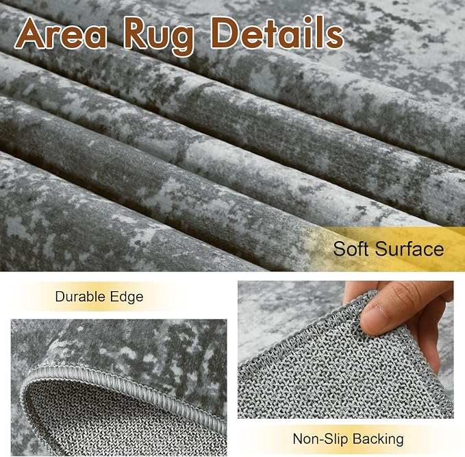 2x6 Ft Washable Runner Rug, Non-Slip Low Pile Hallway Kitchen Area Rug - Image 6