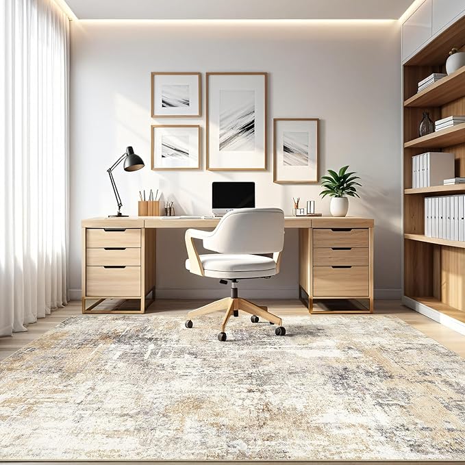 8x10 Area Rugs Living Room: Washable Large Abstract Neutral Modern Soft Rug - Image 7