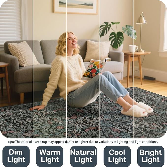 5x7 Washable Area Rugs for Living Room, Stain Resistant Vintage Rugs for Dining - Image 7
