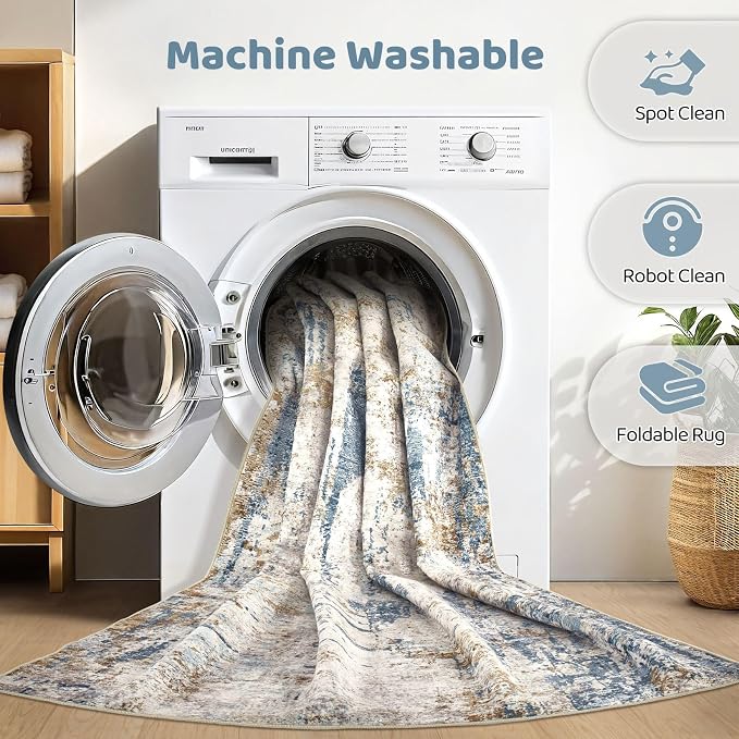 5x7 Area Rugs Living Room: Machine Washable Large Abstract Modern Soft Rug - Image 2