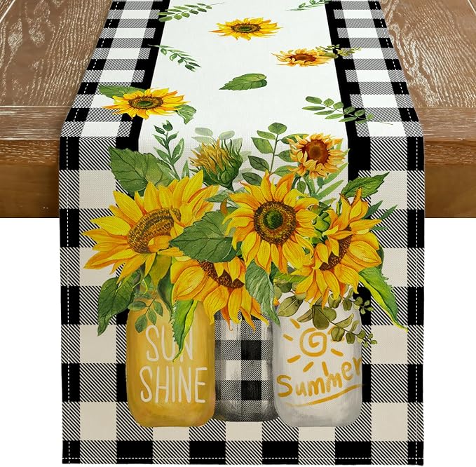Sunflower Summer Table Runner 13x72 Inch, Kitchen Dining Table Decoration by GEEORY