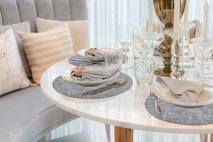Round Faux Leather Placemat and Coaster 8 Packs, Washable Heat Resistant Dining - Image 9