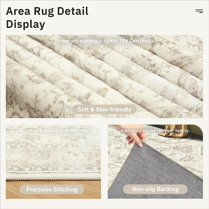 Soalmost 10x14 Area Rugs for Living Room, Non Slip Machine Washable Vintage Rugs - Image 6