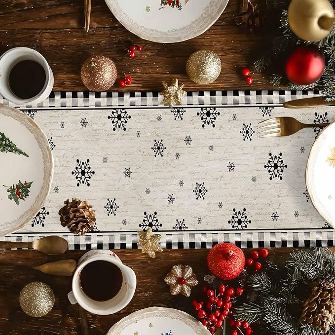Christmas Trees Table Runner 36 Inches Long, Xmas Snowflake Retro Table Runners - Image 4