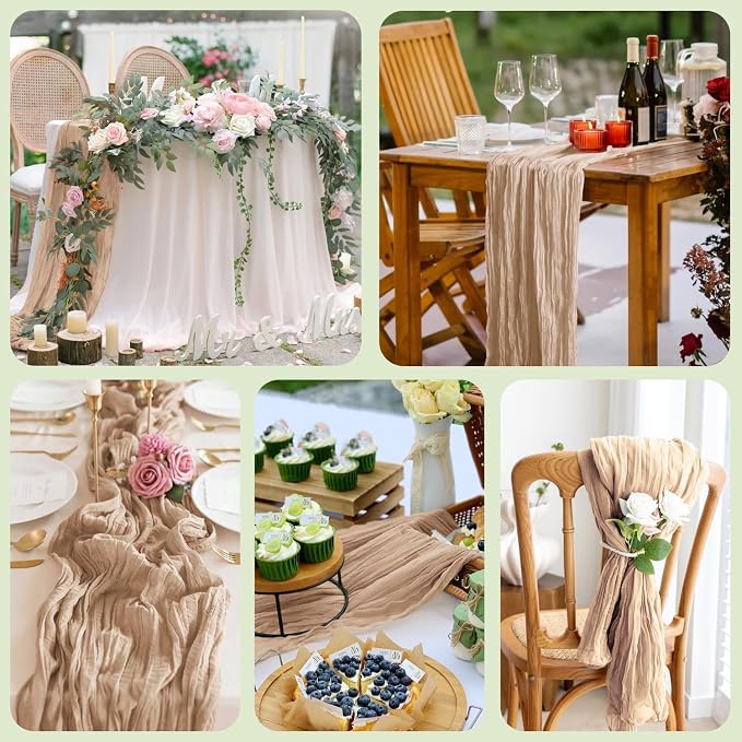 Cheesecloth Table Runner 10FT 12Pcs Nude Boho Gauze Rustic Sheer Runners | - Image 7