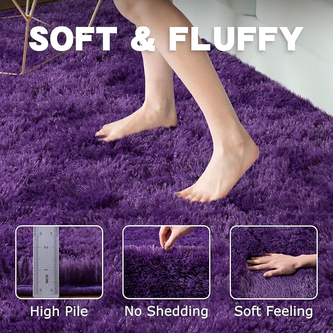 Purple Rugs for Bedroom, 4x6 Fluffy Shaggy Rugs for Living Room, Modern Fuzzy - Image 5
