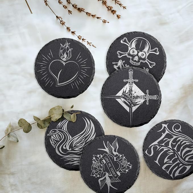 8 Pack 4 Inch Round Black Slate Coasters Set - Image 3
